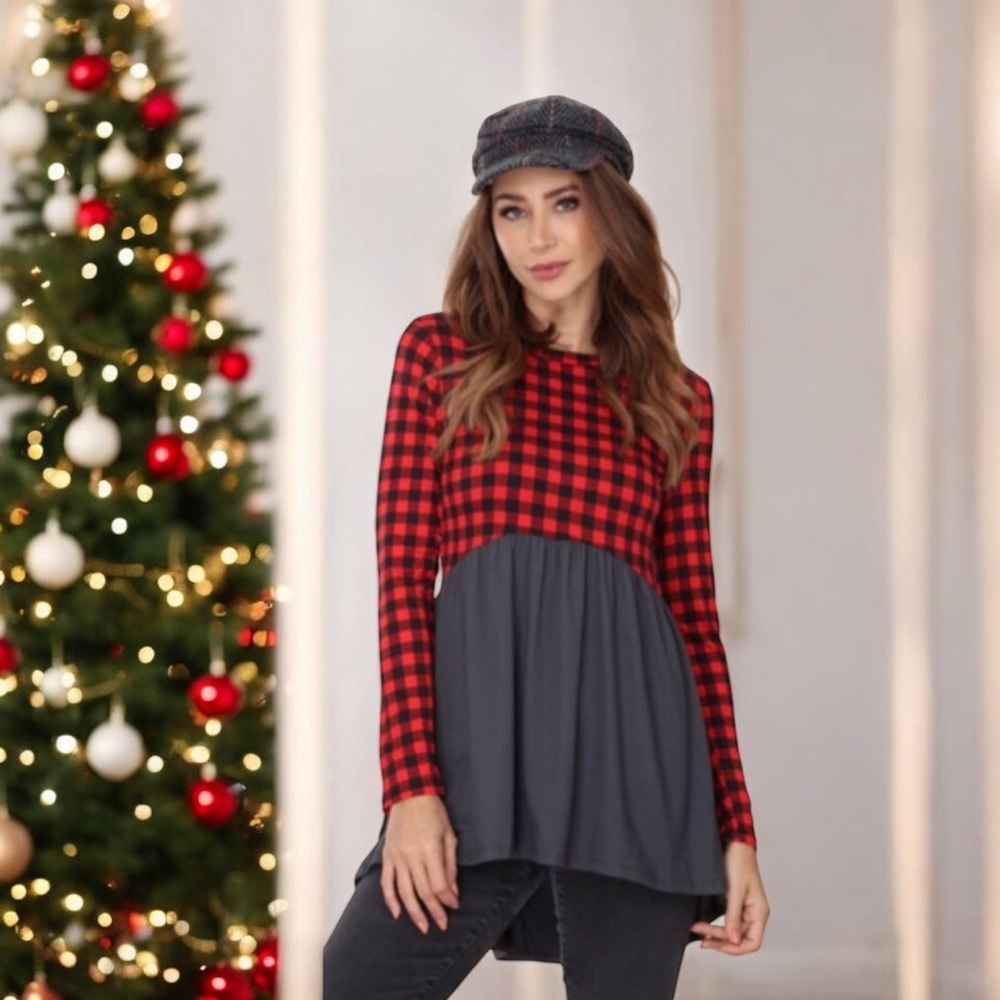 Tunic Top With Buffalo Check Design